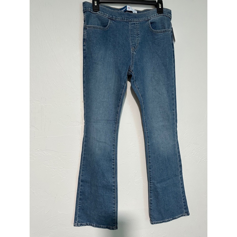 Old Navy Girls XXL 18 Bootcut Jeans Blue Pull On Built-In Tough Adjust Waist